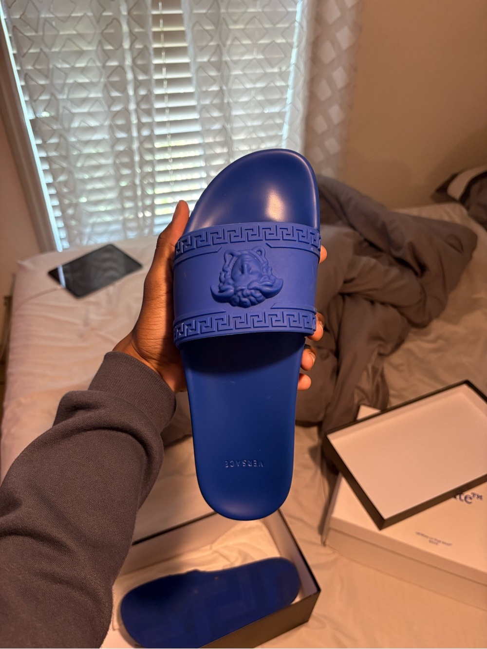 Versace Royal Blue Medusa Rubber Slide - Men's Casual Sandal